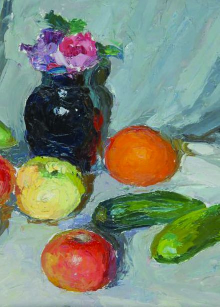 Натюрморт с яблоками и огурцами. Копийная практика А.Ф. Степанов