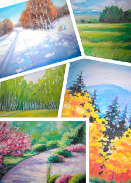 Пейзаж гуашью "Времена года". Мастер-класс