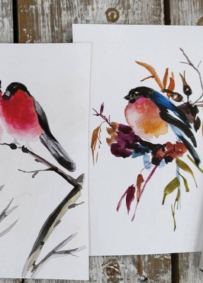 Зимующие птицы. Акварельные штудии