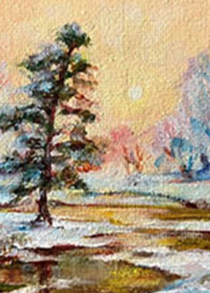 Зимний лес: Музейное занятие по выполнению картины на холсте-магните