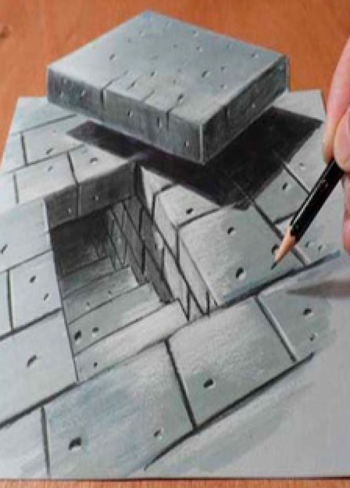 Иллюзия, 3D рисунок, графитный карандаш, фломастеры. Мастер-класс
