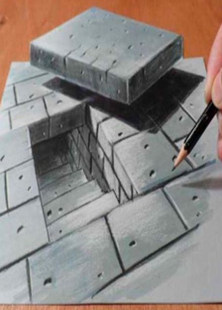 Иллюзия, 3D рисунок, графитный карандаш, фломастеры. Мастер-класс